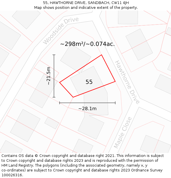 55, HAWTHORNE DRIVE, SANDBACH, CW11 4JH: Plot and title map