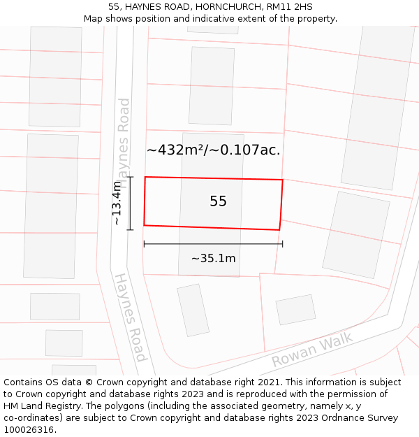 55, HAYNES ROAD, HORNCHURCH, RM11 2HS: Plot and title map