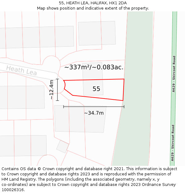 55, HEATH LEA, HALIFAX, HX1 2DA: Plot and title map