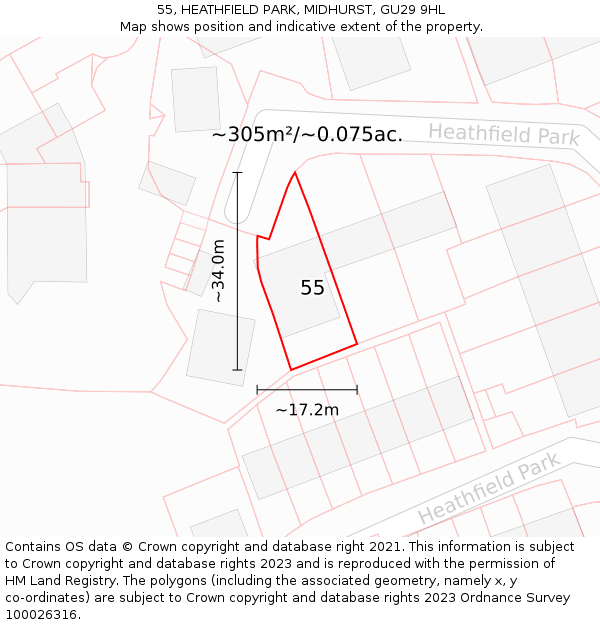 55, HEATHFIELD PARK, MIDHURST, GU29 9HL: Plot and title map