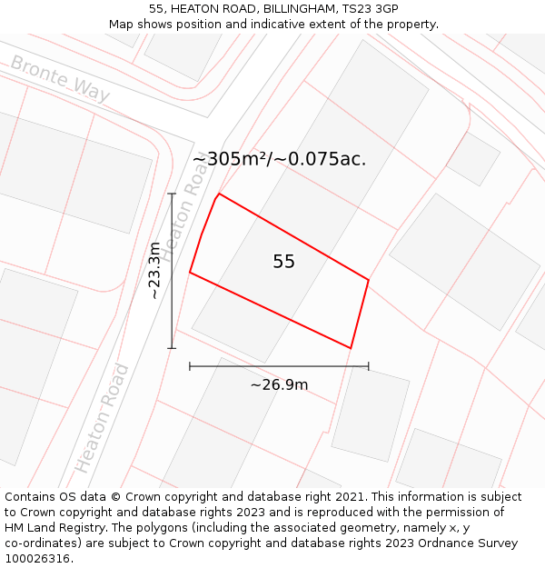 55, HEATON ROAD, BILLINGHAM, TS23 3GP: Plot and title map