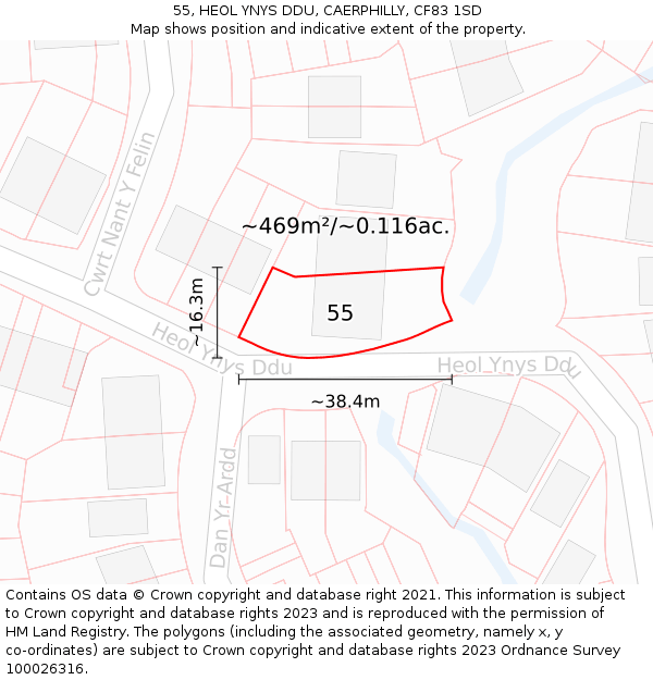 55, HEOL YNYS DDU, CAERPHILLY, CF83 1SD: Plot and title map