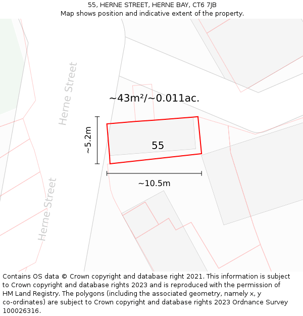 55, HERNE STREET, HERNE BAY, CT6 7JB: Plot and title map