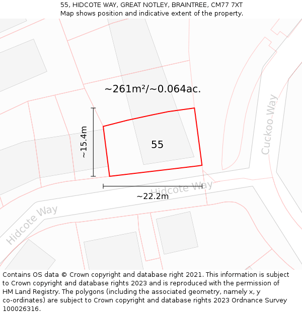 55, HIDCOTE WAY, GREAT NOTLEY, BRAINTREE, CM77 7XT: Plot and title map