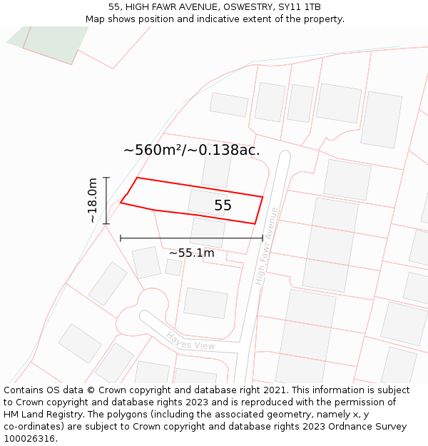 55, HIGH FAWR AVENUE, OSWESTRY, SY11 1TB: Plot and title map