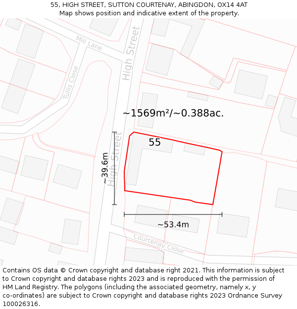 55, HIGH STREET, SUTTON COURTENAY, ABINGDON, OX14 4AT: Plot and title map