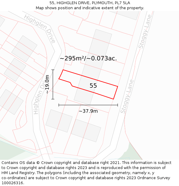 55, HIGHGLEN DRIVE, PLYMOUTH, PL7 5LA: Plot and title map