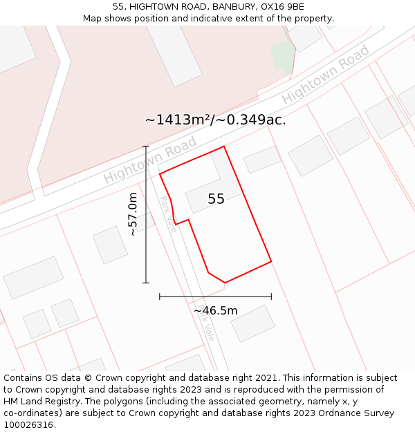 55, HIGHTOWN ROAD, BANBURY, OX16 9BE: Plot and title map