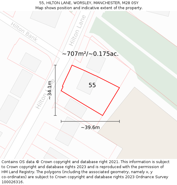 55, HILTON LANE, WORSLEY, MANCHESTER, M28 0SY: Plot and title map