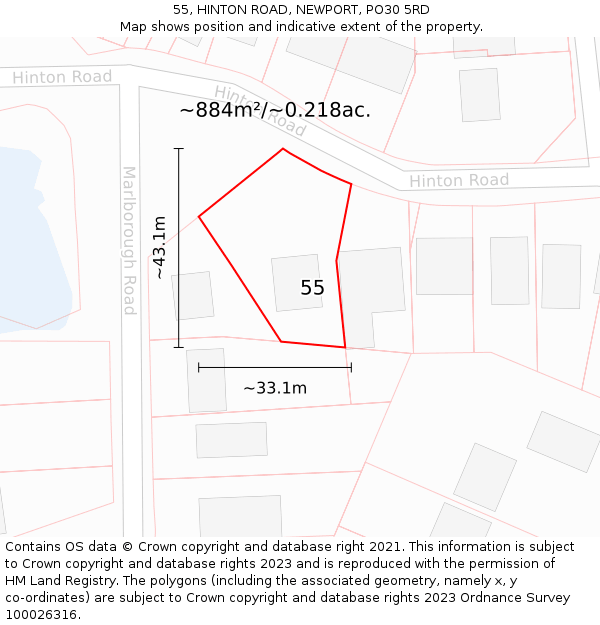 55, HINTON ROAD, NEWPORT, PO30 5RD: Plot and title map