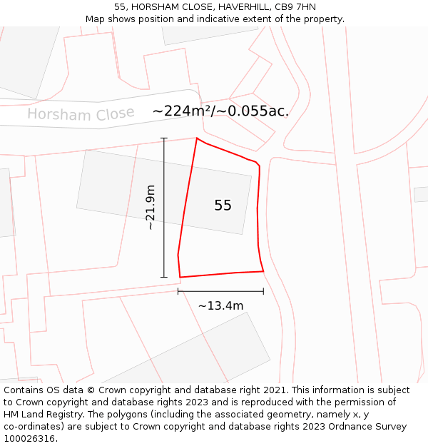 55, HORSHAM CLOSE, HAVERHILL, CB9 7HN: Plot and title map