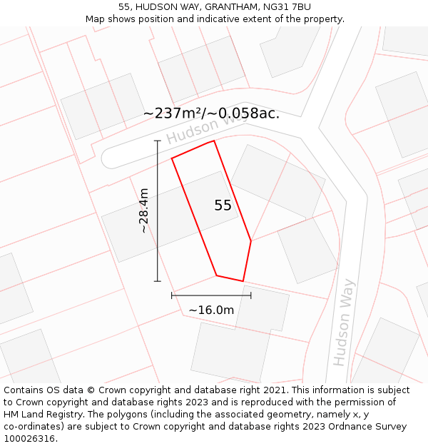 55, HUDSON WAY, GRANTHAM, NG31 7BU: Plot and title map