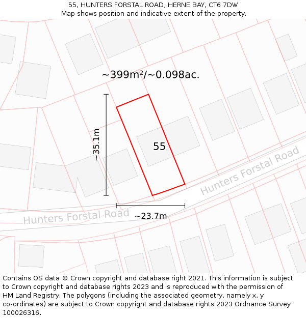 55, HUNTERS FORSTAL ROAD, HERNE BAY, CT6 7DW: Plot and title map