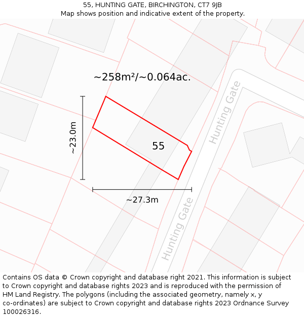 55, HUNTING GATE, BIRCHINGTON, CT7 9JB: Plot and title map