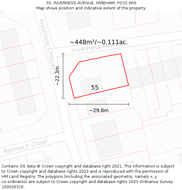 55, INVERNESS AVENUE, FAREHAM, PO15 6AS: Plot and title map