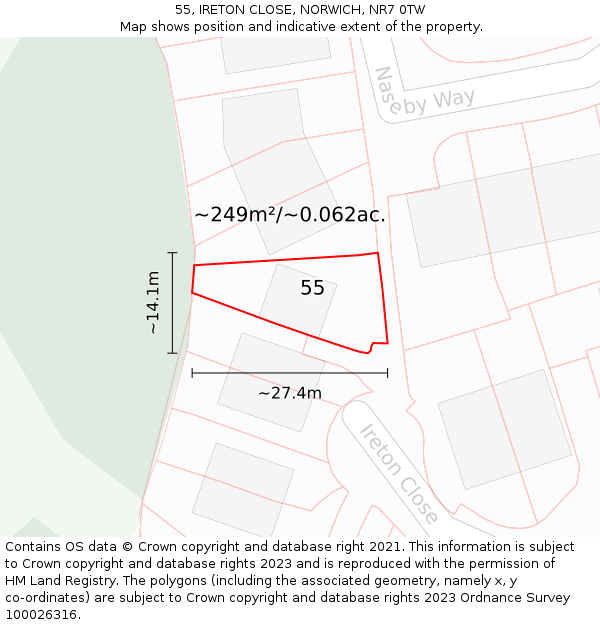 55, IRETON CLOSE, NORWICH, NR7 0TW: Plot and title map