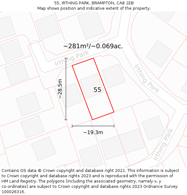 55, IRTHING PARK, BRAMPTON, CA8 1EB: Plot and title map