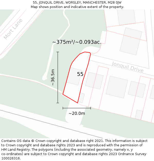 55, JONQUIL DRIVE, WORSLEY, MANCHESTER, M28 0JW: Plot and title map