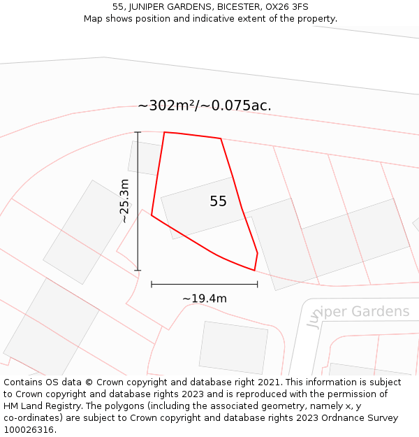 55, JUNIPER GARDENS, BICESTER, OX26 3FS: Plot and title map