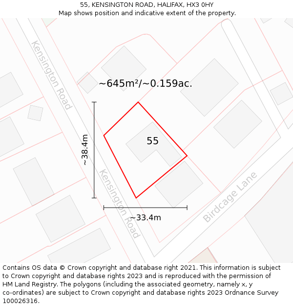 55, KENSINGTON ROAD, HALIFAX, HX3 0HY: Plot and title map