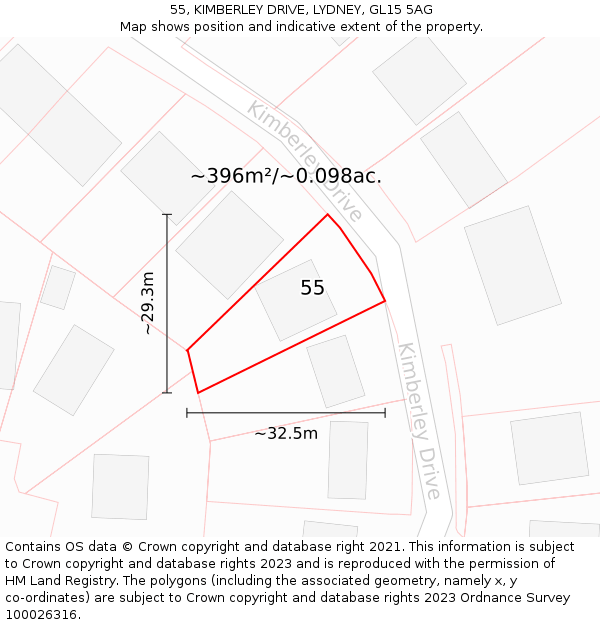 55, KIMBERLEY DRIVE, LYDNEY, GL15 5AG: Plot and title map