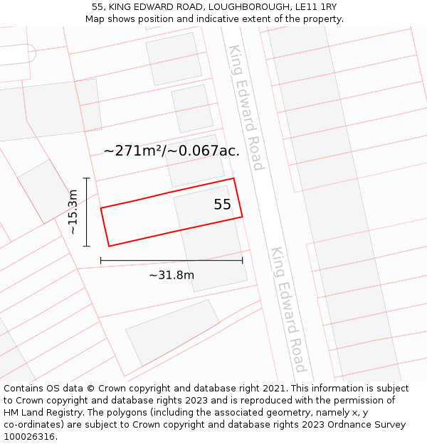 55, KING EDWARD ROAD, LOUGHBOROUGH, LE11 1RY: Plot and title map