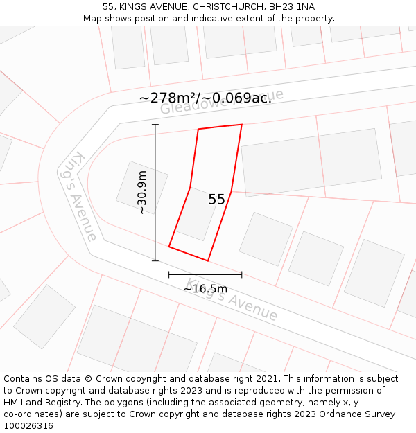 55, KINGS AVENUE, CHRISTCHURCH, BH23 1NA: Plot and title map