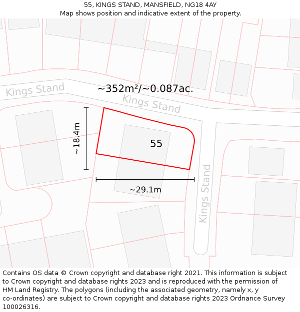 55, KINGS STAND, MANSFIELD, NG18 4AY: Plot and title map