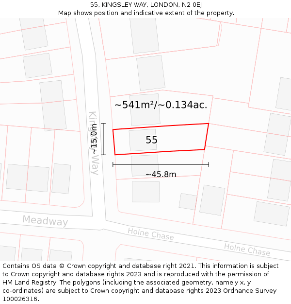 55, KINGSLEY WAY, LONDON, N2 0EJ: Plot and title map