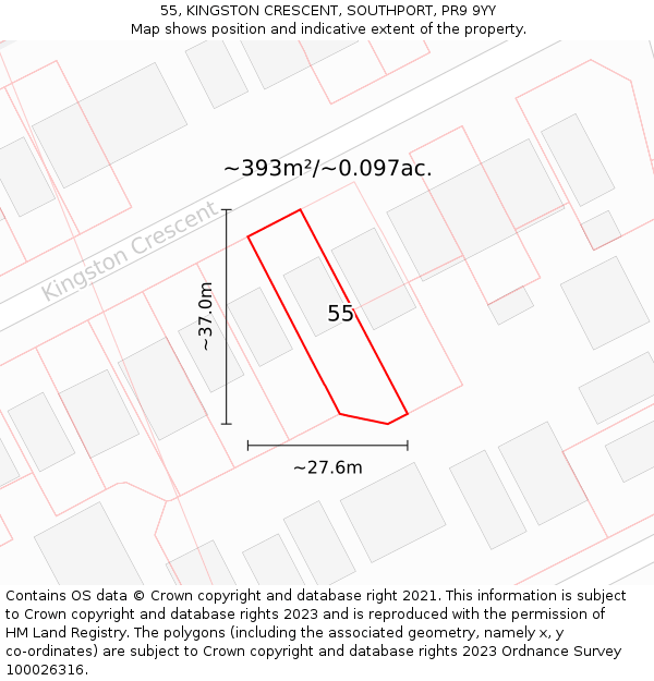 55, KINGSTON CRESCENT, SOUTHPORT, PR9 9YY: Plot and title map