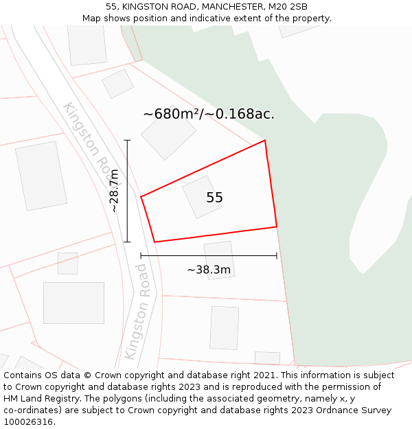 55, KINGSTON ROAD, MANCHESTER, M20 2SB: Plot and title map