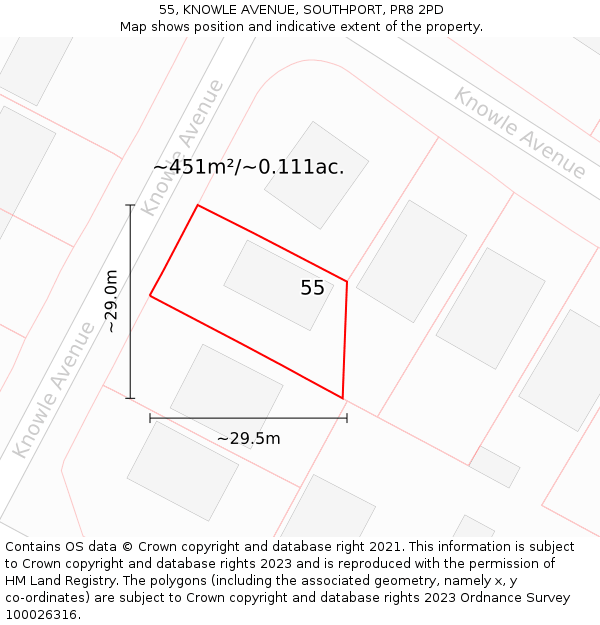 55, KNOWLE AVENUE, SOUTHPORT, PR8 2PD: Plot and title map