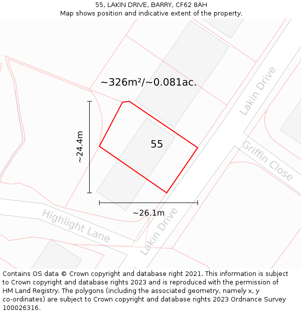 55, LAKIN DRIVE, BARRY, CF62 8AH: Plot and title map