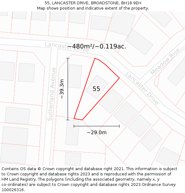 55, LANCASTER DRIVE, BROADSTONE, BH18 9EH: Plot and title map