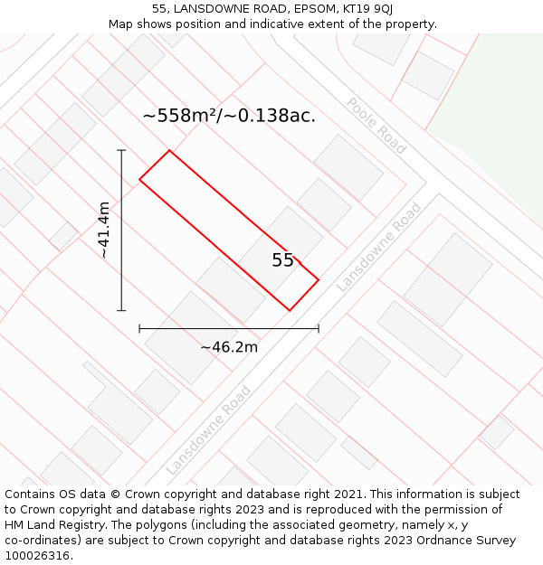 55, LANSDOWNE ROAD, EPSOM, KT19 9QJ: Plot and title map