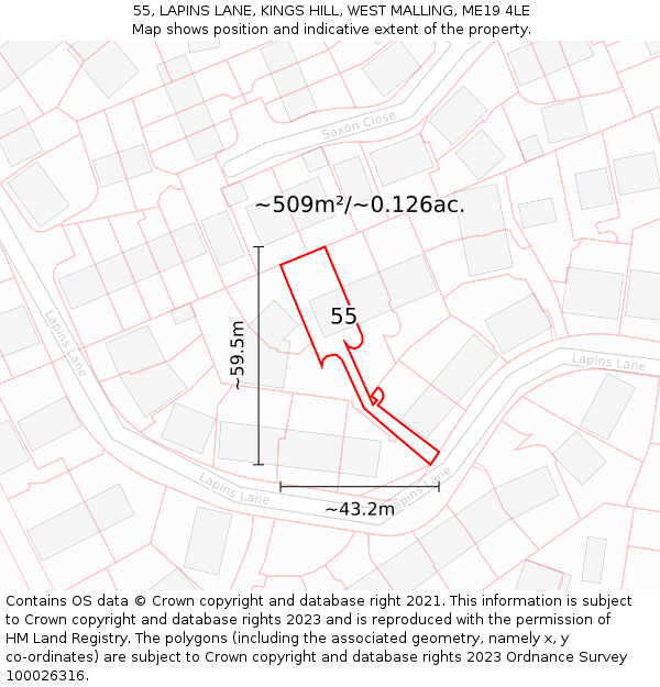 55, LAPINS LANE, KINGS HILL, WEST MALLING, ME19 4LE: Plot and title map