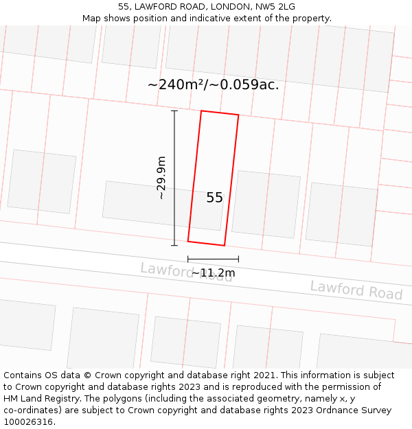 55, LAWFORD ROAD, LONDON, NW5 2LG: Plot and title map