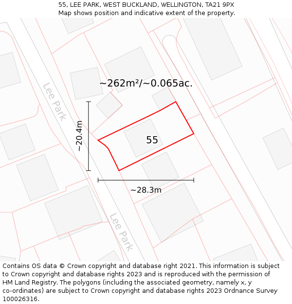 55, LEE PARK, WEST BUCKLAND, WELLINGTON, TA21 9PX: Plot and title map