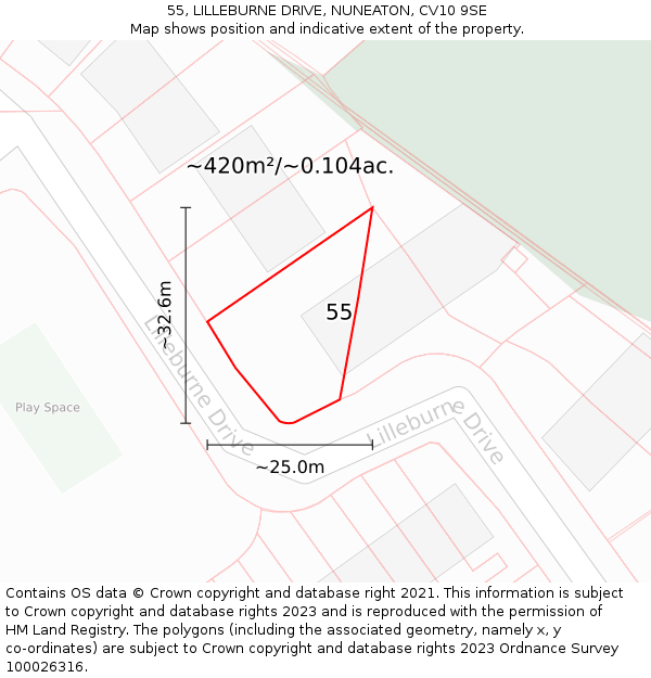 55, LILLEBURNE DRIVE, NUNEATON, CV10 9SE: Plot and title map