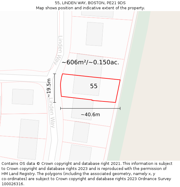 55, LINDEN WAY, BOSTON, PE21 9DS: Plot and title map