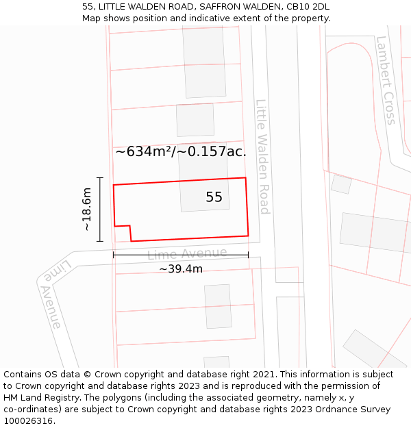 55, LITTLE WALDEN ROAD, SAFFRON WALDEN, CB10 2DL: Plot and title map