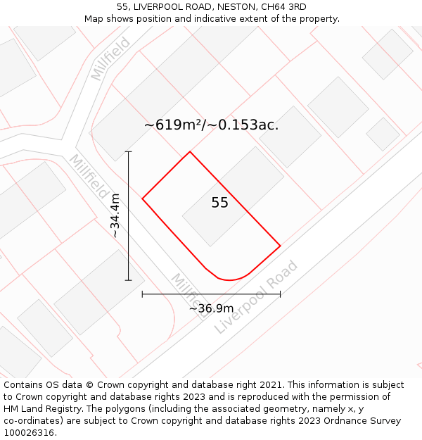 55, LIVERPOOL ROAD, NESTON, CH64 3RD: Plot and title map