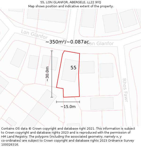 55, LON GLANFOR, ABERGELE, LL22 9YQ: Plot and title map