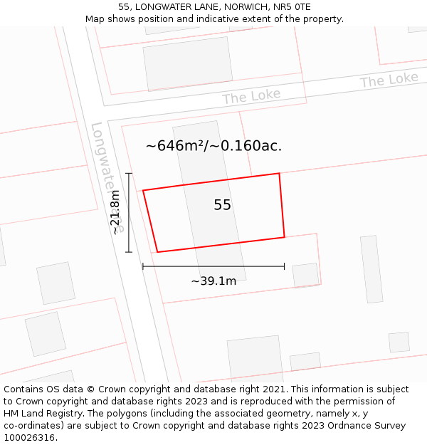 55, LONGWATER LANE, NORWICH, NR5 0TE: Plot and title map