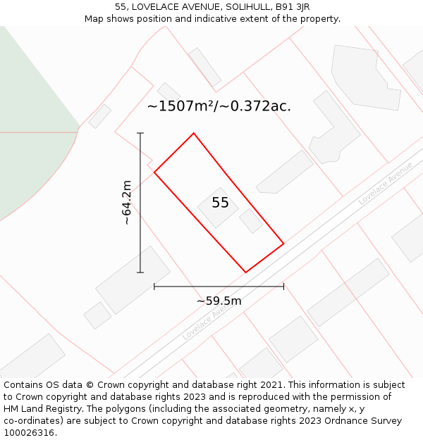 55, LOVELACE AVENUE, SOLIHULL, B91 3JR: Plot and title map