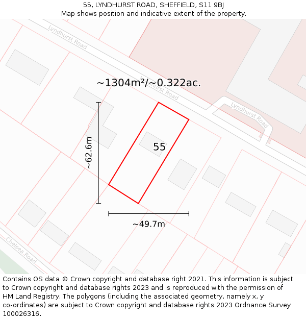 55, LYNDHURST ROAD, SHEFFIELD, S11 9BJ: Plot and title map