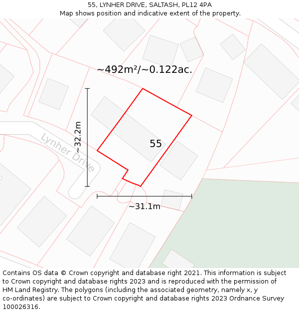 55, LYNHER DRIVE, SALTASH, PL12 4PA: Plot and title map