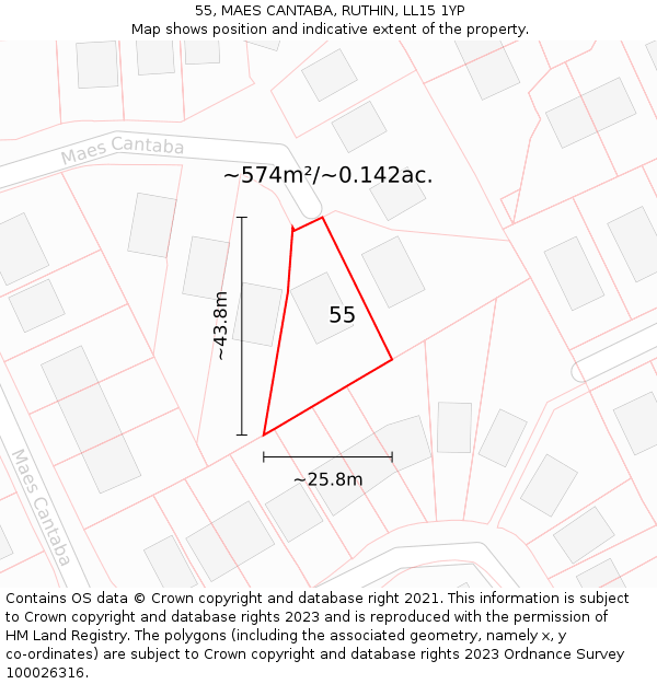 55, MAES CANTABA, RUTHIN, LL15 1YP: Plot and title map