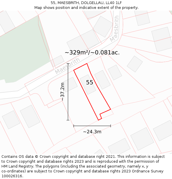 55, MAESBRITH, DOLGELLAU, LL40 1LF: Plot and title map