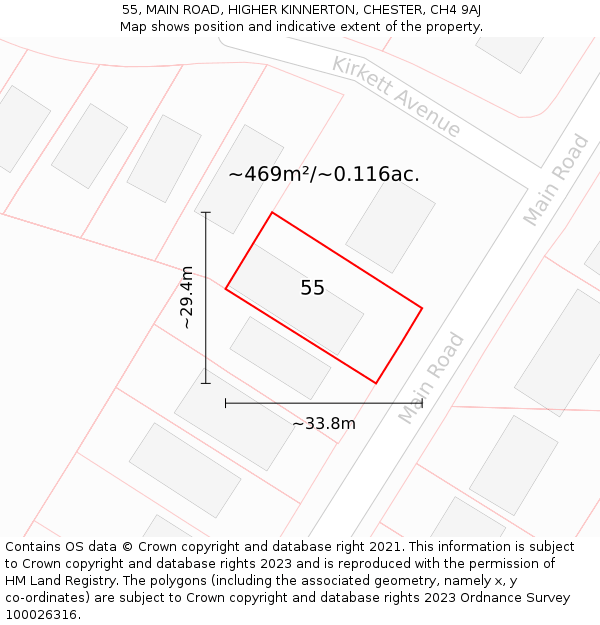 55, MAIN ROAD, HIGHER KINNERTON, CHESTER, CH4 9AJ: Plot and title map